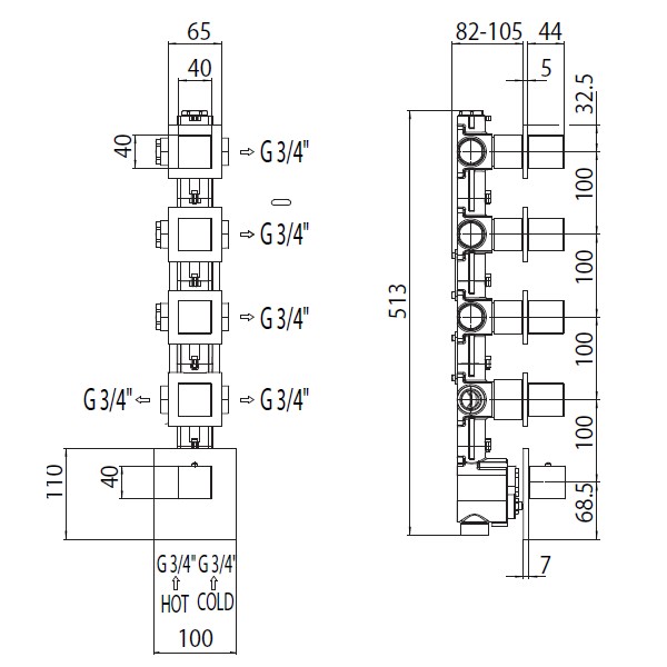 Внешняя часть термостата для душа Bossini Cube Z032208.030 цвет Хром