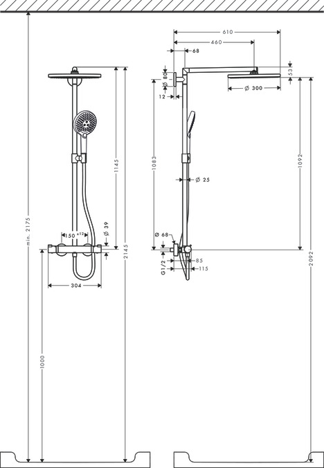 Душевой комплект Hansgrohe Raindance Select 27114000 Showerpipe 300 с термостатом хром