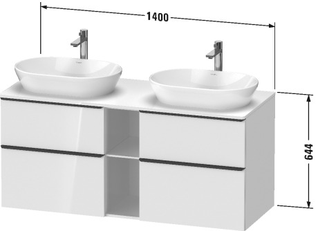 Тумба подвесная под раковину слева DURAVIT D-Neo DE4970L1616 1400 мм х 550 мм, с 2 выдвижными ящиками, 2 выдвижными отделениями и открытой полкой, чёрный дуб