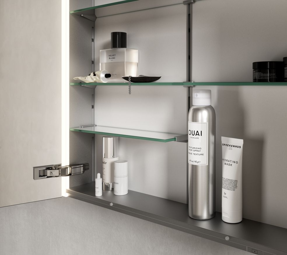 Зеркальный шкаф с подсветкой и подогревом для встраиваемого монтажа KEUCO Somaris 14513 512201 115 мм х 1000 мм х 710 мм, с 2 поворотными ассиметричными дверцами, цвет корпуса Белый матовый