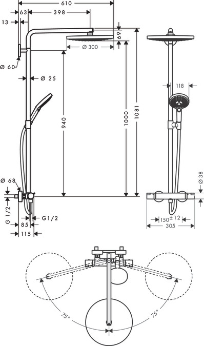 Душевой комплект Hansgrohe Raindance Select S S300 2jet 27133400 Showerpipe с термостатом белый/хром