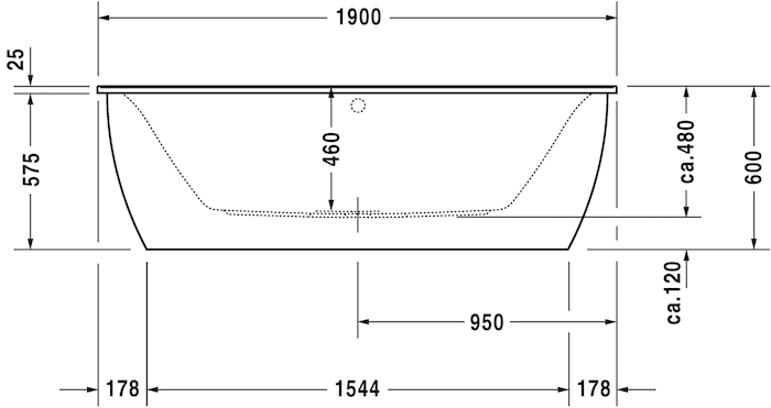 Акриловая пристенная ванна Duravit Darling New 700248000000000 1900 х 900