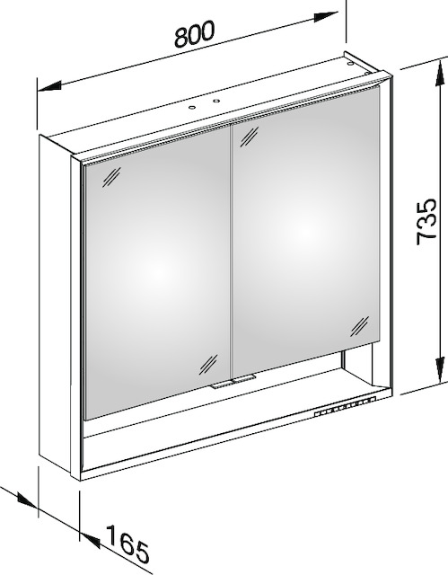 Зеркальный шкаф с подсветкой для настенного монтажа KEUCO Royal Lumos 14302 171303 165х800х735 мм, цвет Алюминий серебристый анодированный/Белый