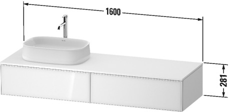 Тумба подвесная с одним вырезом под раковину справа DURAVIT ZENCHA ZE4814R16800000 550 мм х 1600 мм х 281 мм, с 2 выдвижными ящиками, чёрный дуб/графит суперматовый