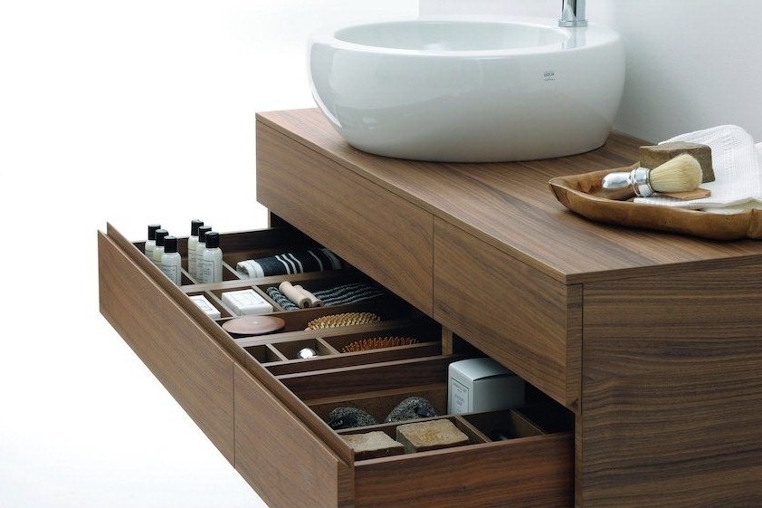 Тумба  под раковину  Laufen   Alessi One  4.2412.1.097.630.1  120 см, цвет орех, 4 ящика, вырез слева для раковины 8.1897.1