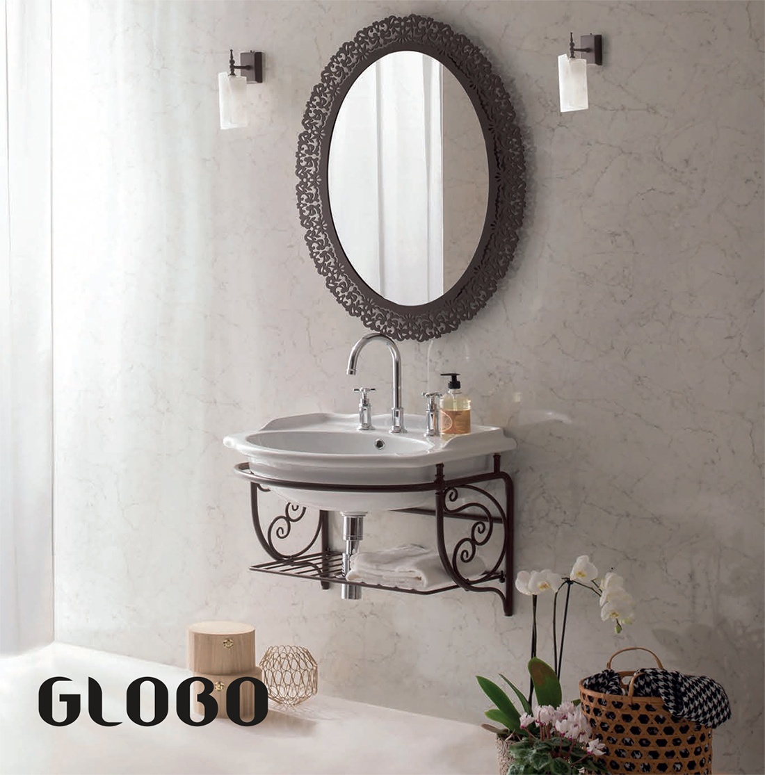 Раковина подвесная/для мебели GLOBO PAESTUM PA057BI 620 мм х 540 мм, c одним отверстием и двумя намеченными отверстиями под смеситель, с переливом, белая глянцевая