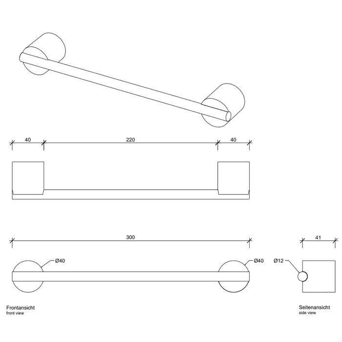 Полотенцедержатель настенный DECOR WALTHER  STONE HTE 30   0975065   300 мм, композит Solid Surface черный матовый/сталь матовая