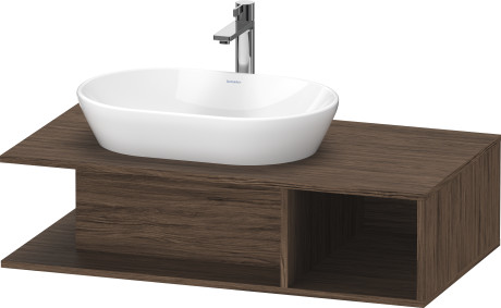 Тумба подвесная под раковину слева DURAVIT D-Neo DE492902121 1000 мм х 550 мм, с открытой боковой полкой справа и консолью, орех тёмный