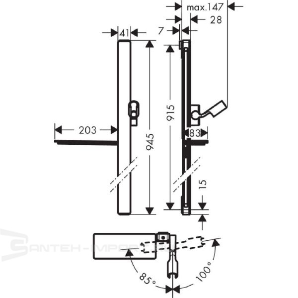 Штанга для душа 90 см со шлангом Hansgrohe Unica E 27640600 Чёрный/Хром