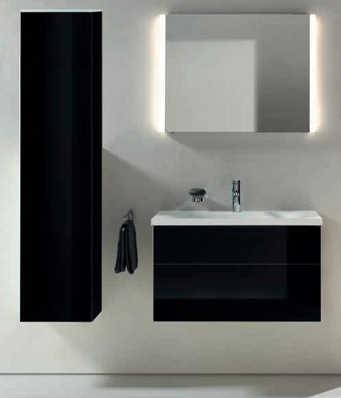 Высокий шкаф-пенал Keuco Royal Reflex  34030 570001 корпус матовый лак/фасад стекло черный