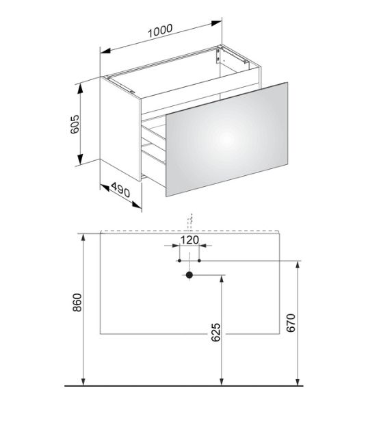 Тумба под раковину Keuco Plan 32972 300000 490 мм х 1000 мм х 605 мм, с 1 фронтальным ящиком и 1 внутренним, корпус ламинированный матовый белый/фасад стекло белый глянцевый