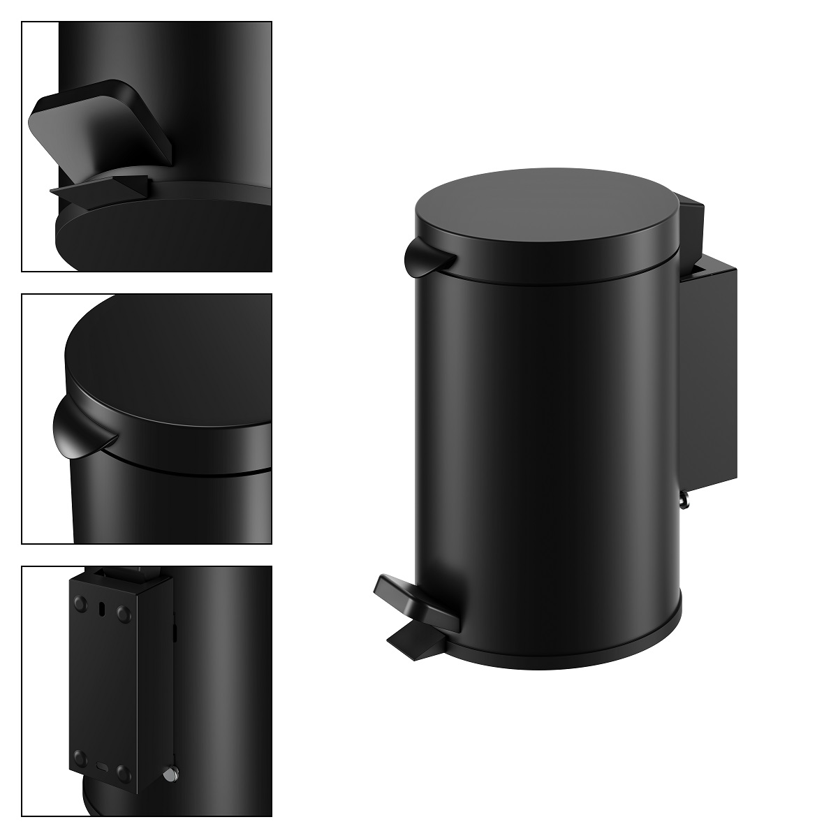 Ведро для мусора настенное с крышкой 3л KEUCO PLAN 14977 370000 Чёрный матовый