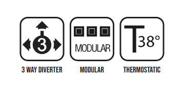 Встраиваемая внутренняя часть термостата ALMAR MODULAR PUSH E176911 на 3 потребителя, с модулем для ручного душа, цвет Чёрный