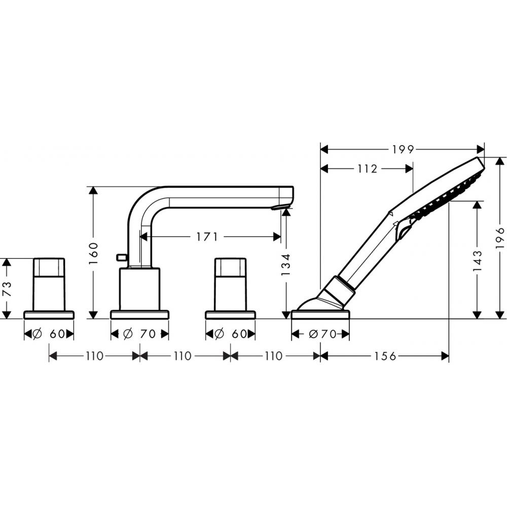 Смеситель на борт ванны на 4 отверстия Hansgrohe Metris S 31446000 Хром