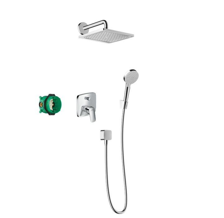Душевая система cкрытого монтажа c однорычажным смесителем HANSGROHE Crometta E 240 1jet 27957000 с верхним и ручным душем и шлангом, цвет Хром
