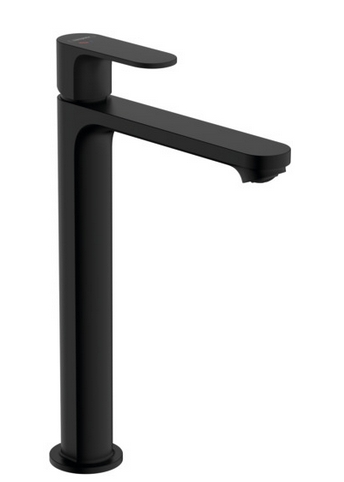 Однорычажный смеситель для накладной раковины HANSGROHE REBRIS S 72580670 240 мм, с CoolStart, с донным клапаном, чёрный матовый