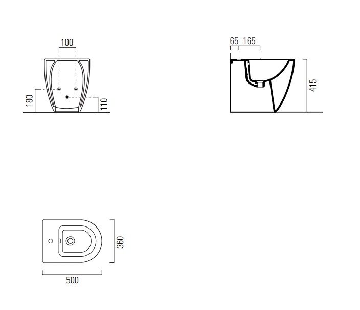 Биде напольное приставное GSI PURA 8869111 500 мм х 360 мм, с отверстием под смеситель, с переливом, без крепежа, белый глянцевый