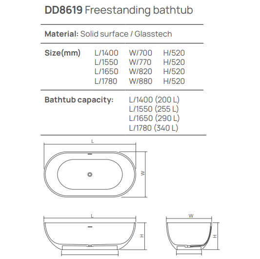 Ванна отдельностоящая DEA DESIGN  Shadow  DD8619 1780 R9     178x88xh52 см, материал Glasstech, сифон и д/клапан хром, цвет коричнево-медный  Brown Copper R9
