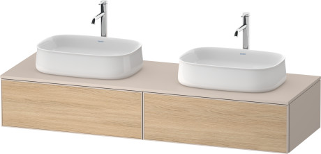 Тумба подвесная под две раковины DURAVIT ZENCHA ZE4815B30830000 550 мм х 1600 мм х 281 мм, с 2 выдвижными ящиками, натуральный дуб/серо-коричневый суперматовый