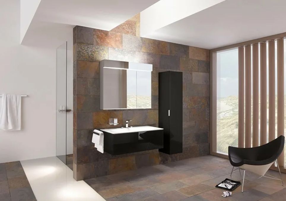 Шкаф - пенал высокий подвесной KEUCO EDITION 11 31330 110001 1 дверца, петли слева, 4 полки, корпус матовый лак/фасад глянцевое стекло, антрацит