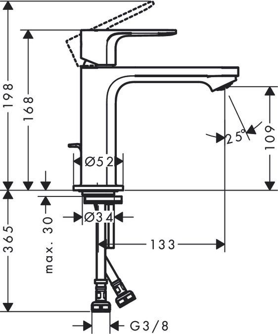 Смеситель однорычажный для раковины HANSGROHE REBRIS S 72588000 110 мм, с CoolStart, c донным клапаном, хром