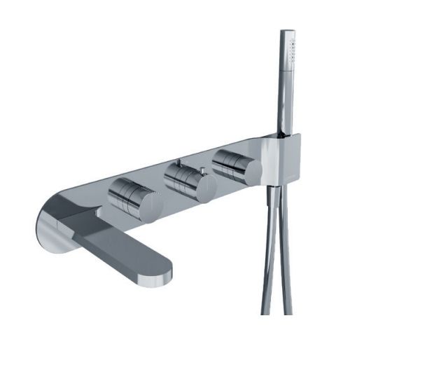 Встраиваемая часть настенного термостатического смесителя для ванны CARIMALI W6101 с ручным душем на 3 выхода, хром