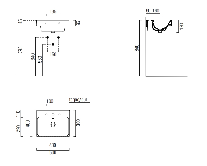 Раковина накладная/подвесная GSI NUBES 9682111 500 мм х 400 мм, с отверстием под смеситель, с переливом, белая глянцевая