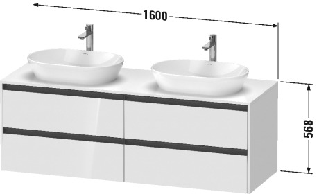 Тумба подвесная под раковину слева DURAVIT KETHO.2 K24899L18180000 550 мм х 1600 мм х 568 мм, 4 выдвижных ящика, белый матовый