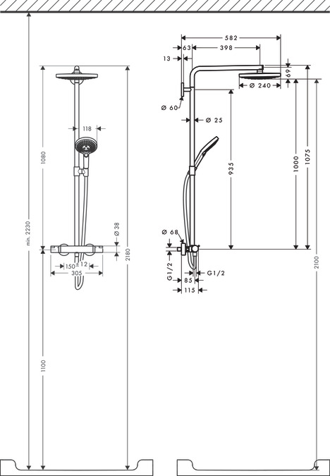 Душевой комплект Hansgrohe Raindance Select S 240 2jet 27129000 Showerpipe с термостатом хром