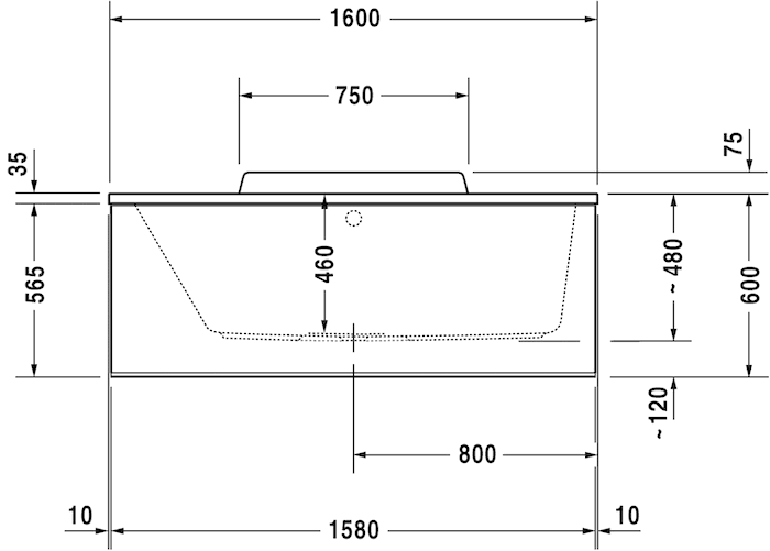 Акриловая встраиваемая ванна Duravit DuraStyle 700292000000000 1600 х 700