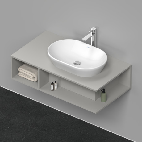 Тумба подвесная под раковину справа DURAVIT D-Neo DE495900707 1000 мм х 550 мм, с открытой боковой полкой слева и консолью, бетонно-серый матовый