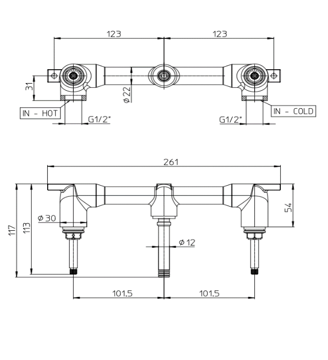 Скрытая часть смесителя из стены BOSSINI PLY Z00909000 цвет Бронза