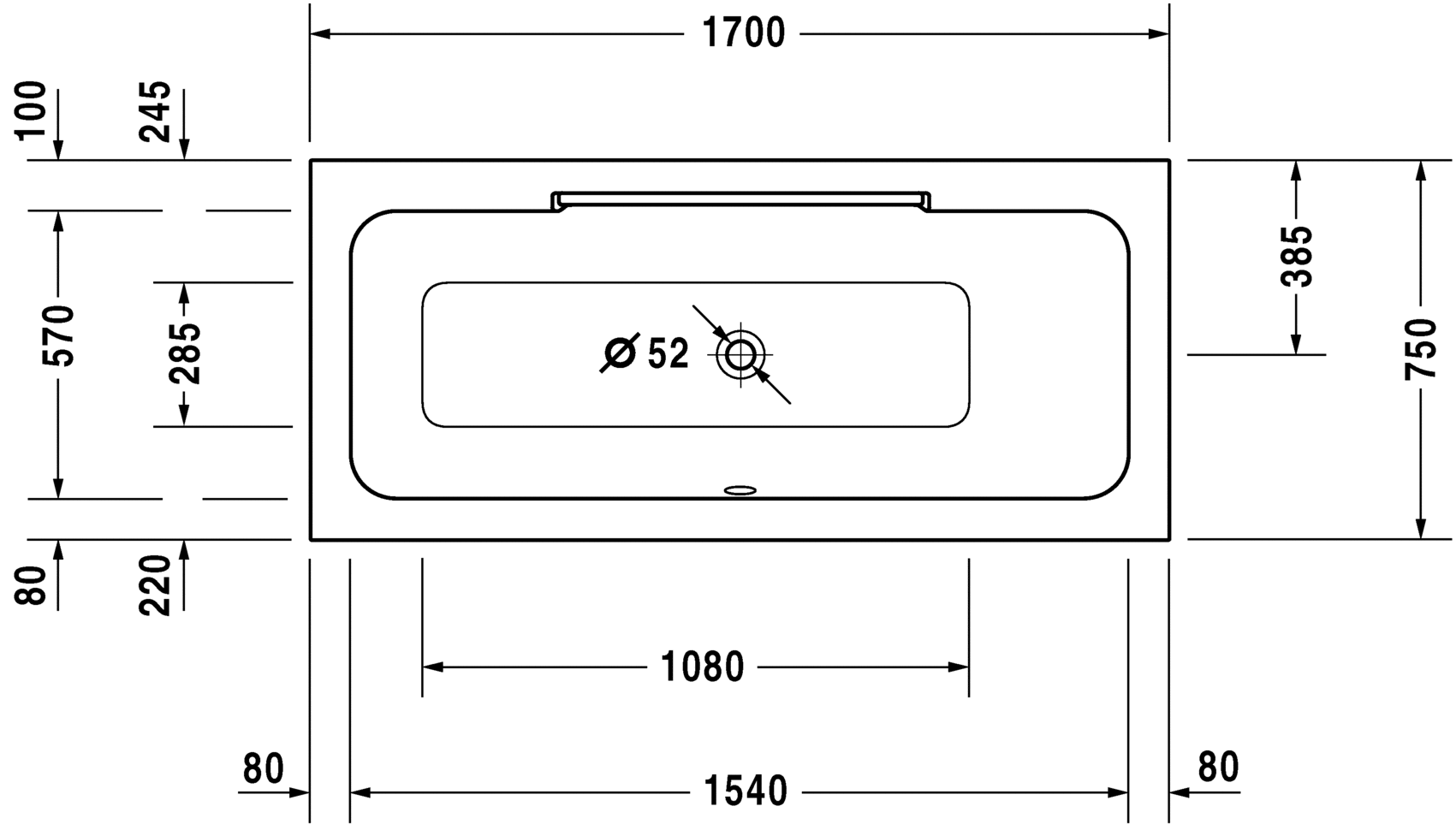 Акриловая ванна Duravit DuraStyle 700297000000000 1700 х 750 c наклоном для спины справа, встраиваемая или с панелями, белая