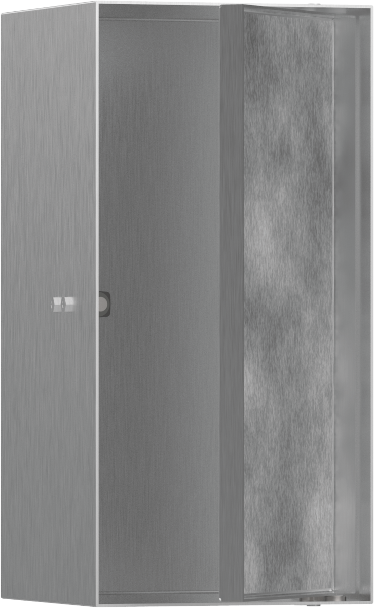 Настенный короб HANSGROHE XtraStoris Rock 56088800 с открытой рамой 300 мм х 150 мм х 140 мм, с дверью для облицовки плиткой, полированная сталь