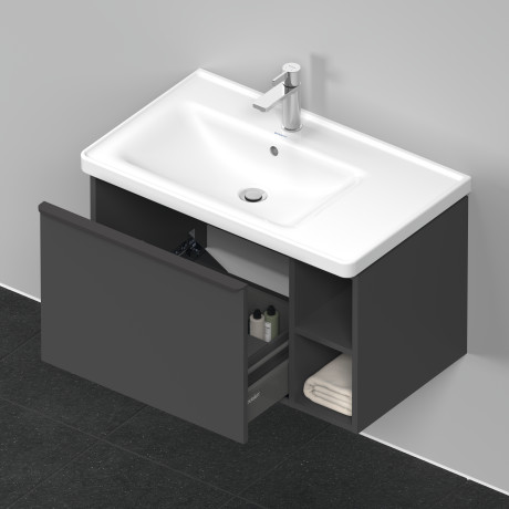 Тумба подвесная под раковину DURAVIT D-Neo DE425804949 784 мм х 452 мм, с выдвижным ящиком и открытой боковой полкой, графит матовый