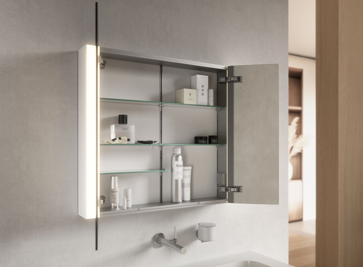 Зеркальный шкаф с подсветкой для настенного монтажа KEUCO Somaris 14502 512100 127 мм х 800 мм х 710 мм, с 2 поворотными дверцами, цвет корпуса Белый матовый