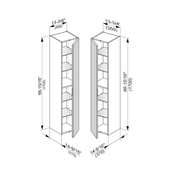 Шкаф - пенал высокий подвесной KEUCO EDITION 11 31330 570002 петли справа, 4 стеклянные полки, корпус матовый лак/фасад глянцевое стекло, чёрный