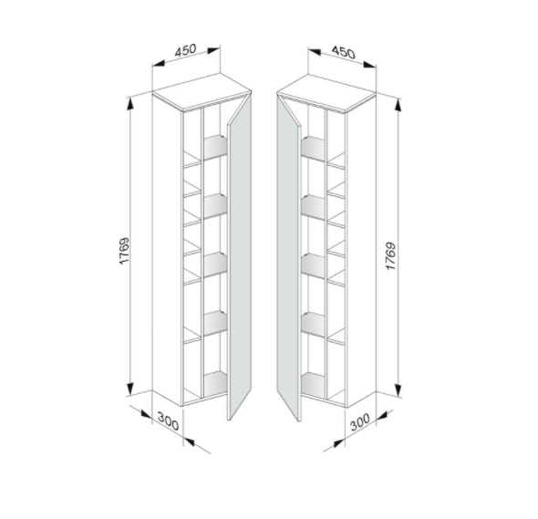 Шкаф высокий подвесной KEUCO EDITION 400 31735 210001 петли слева, 4 стеклянные полки, корпус/фасад глянцевый лак, белый