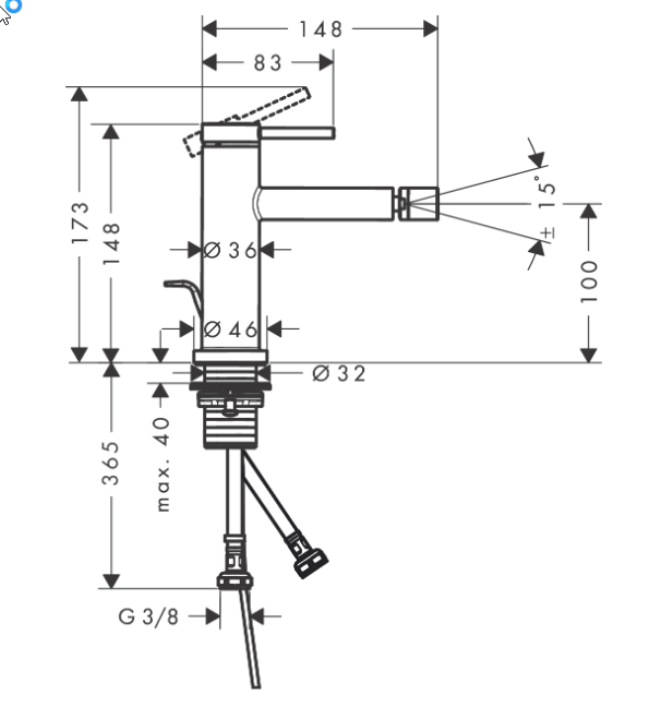 Смеситель однорычажный для биде HANSGROHE TECRUTIS S 73201000 с донным клапаном, цвет Хром