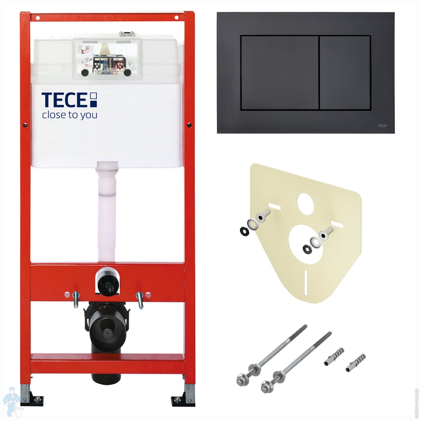 Застенный модуль TECE TECEbase K400407 комплект 4 в 1, с панелю смыва, чёрный матовый