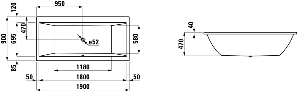 Встраиваемая ванна прямоугольная Laufen Pro 2.3495.0.000.000.1 1900 х 900 мм, акрил, без ножек, без каркаса, без сифона, белая