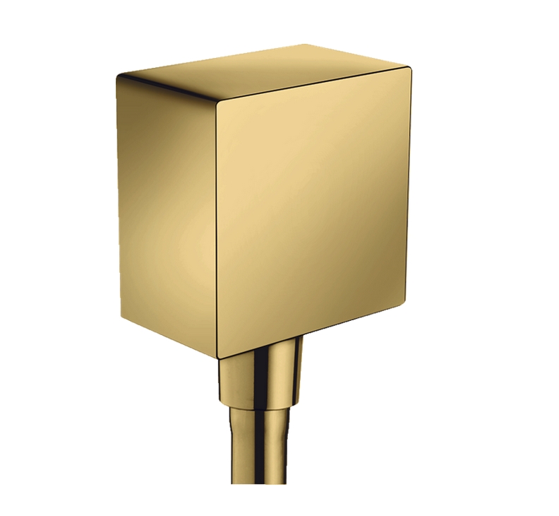 Шланговое подсоединение квадратное HANSGROHE FixFit Square 26455990 с клапаном обратного тока, цвет Полированное золото