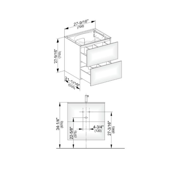 Тумба подвесная под раковину KEUCO EDITION 11 31342 280100 с двумя выдвижными фронтами, с внутренней светодиодной подсветкой, корпус матовый лак/фасад матовое стекло, кашемир