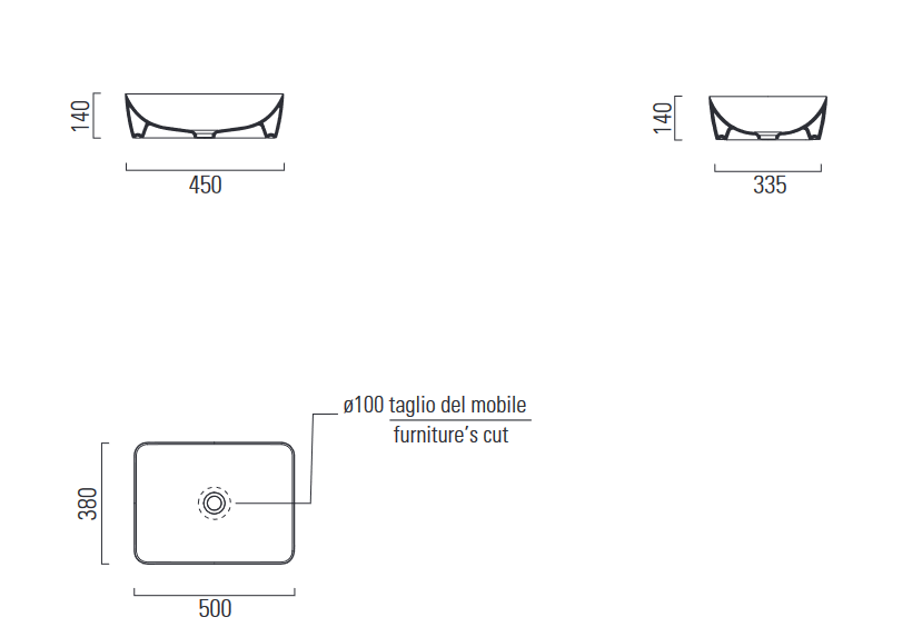 Раковина накладная GSI NUBES 903724 500 мм х 380 мм, без перелива, без отверстия под смеситель, цвет Матовый Blush