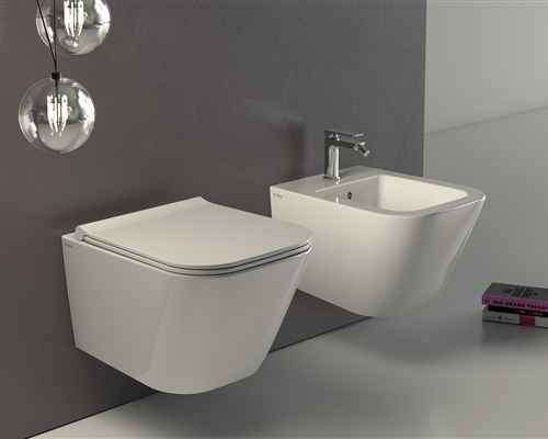 Унитаз подвесной безободковый укороченный GLOBO STONE STS07BI 370 мм х 450 мм, с креплением, белый глянцевый