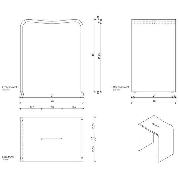 Табурет для душевой  DECOR WALTHER  STONE STOOL    0974750   46x40x28 см    из композита Solid Surface, цвет белый матовый