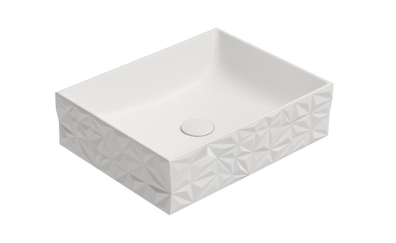Раковина накладная GSI KUBE X DIAMANTE 944009 500 мм х 370 мм, без отверстия под смеситель, без перелива, цвет Белый матовый