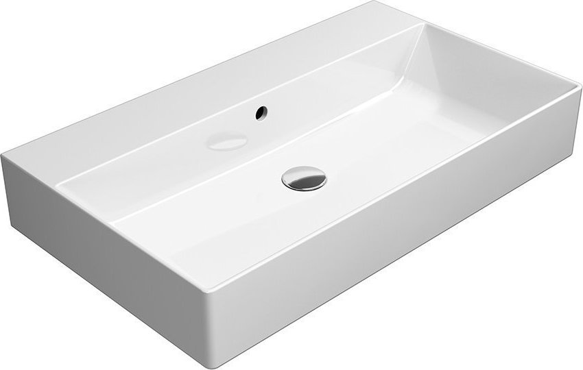 Раковина накладная/подвесная GSI KUBE X 9422011 800 мм х 470 мм, без отверстия под смеситель, с переливом, без крепежа, цвет Белый глянцевый