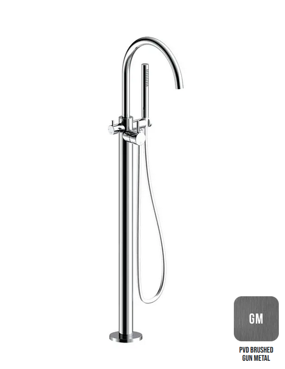 Однорычажный напольный смеситель для ванны с ручным душем ALMAR WASH BASIN E216000.GM излив 277 мм, цвет Gun Metal