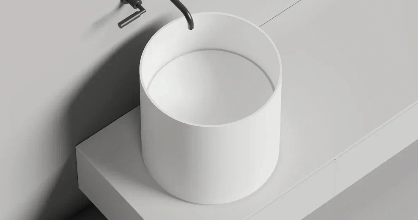 Раковина накладная круглая SALINI ARMONIA ROUND TOP 03 130423M 450х450х450мм, S-Stone, декоративная накладка на слив, цвет Белый матовый